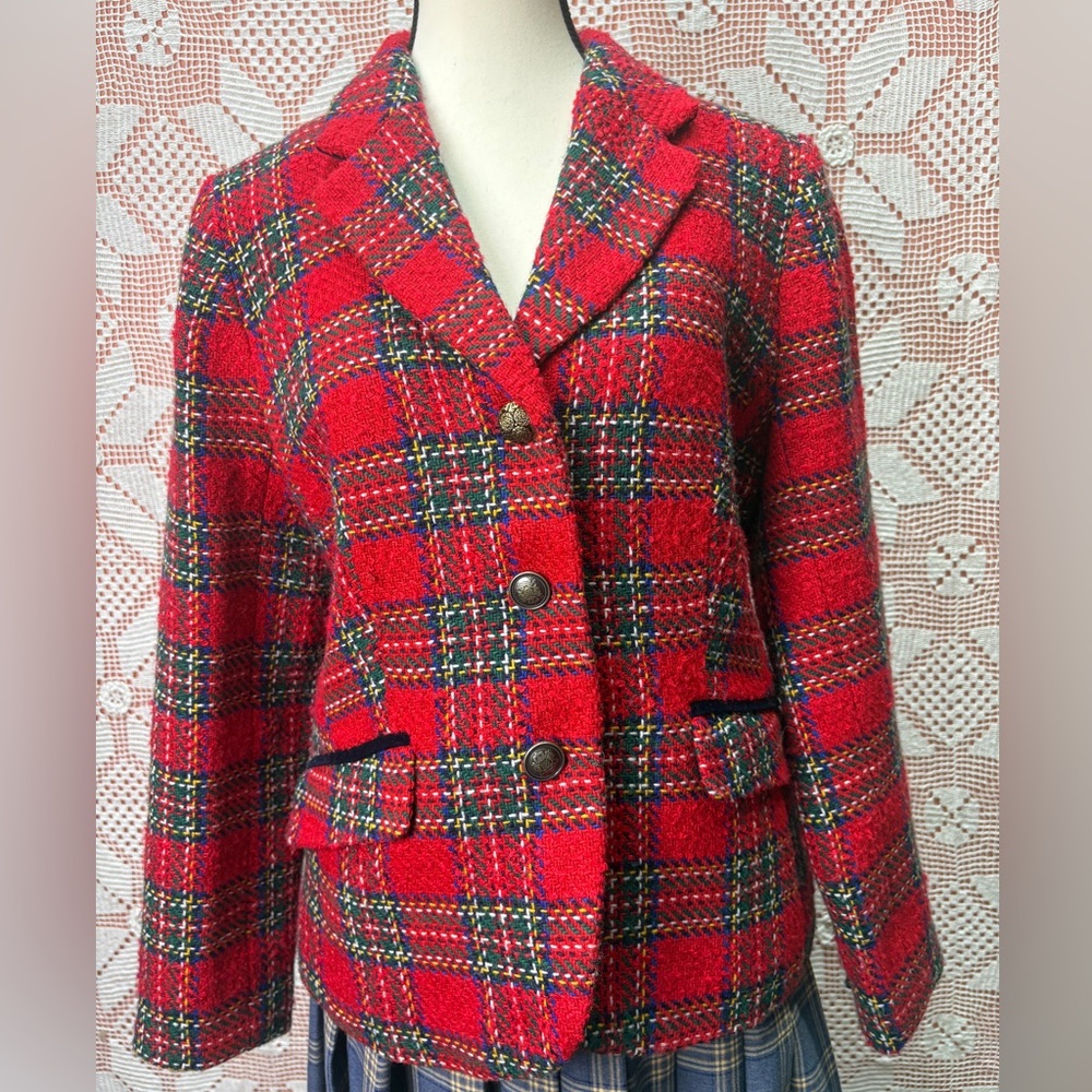 Talbots Petite Red Tartan Wool Blend Blazer | Classic Preppy | 12P